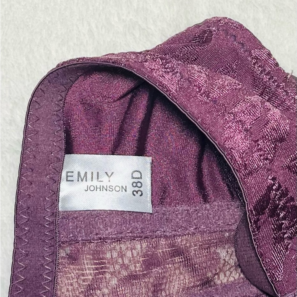 New Emily Johnson Elegant Purple Leaf Pattern Bra Sz 38D - Picture 8 of 8